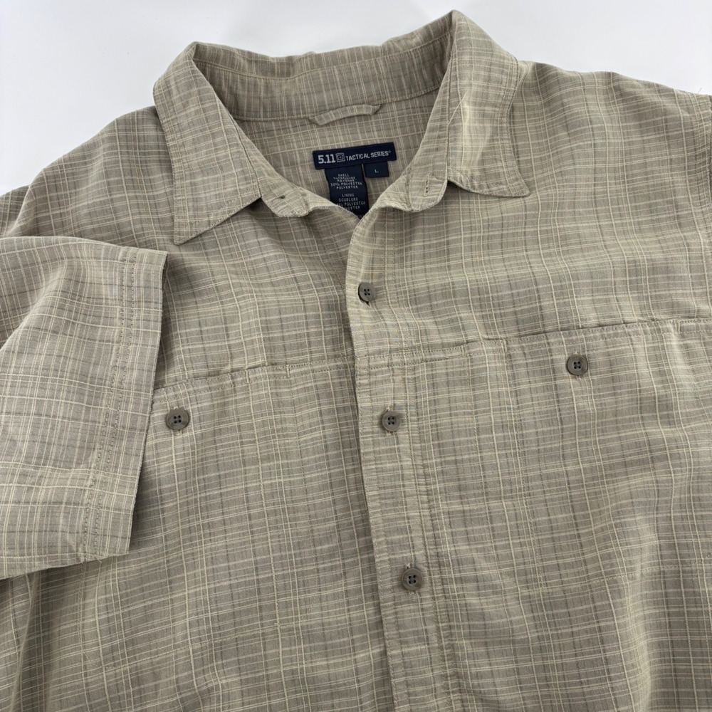 5.11 Tactical Shirt Mens Large Khaki Tan Plaid Short Sleeve Snap Button Rapidraw